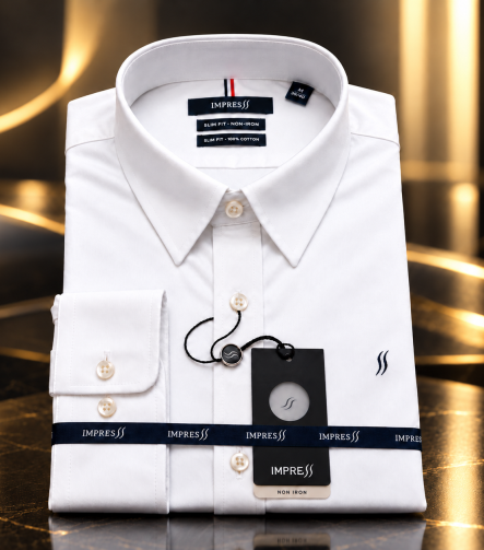 חולצת Impress 5100 לבנה מקופלת עם צווארון אמריקאי, כיס ותווית ללא גיהוץ