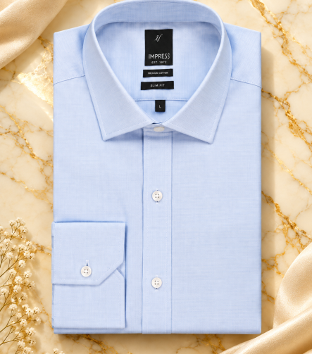 חולצת Impress C15 בגזרה צרה עם צווארון קלאסי ותוויות Premium Cotton ו-Slim Fit