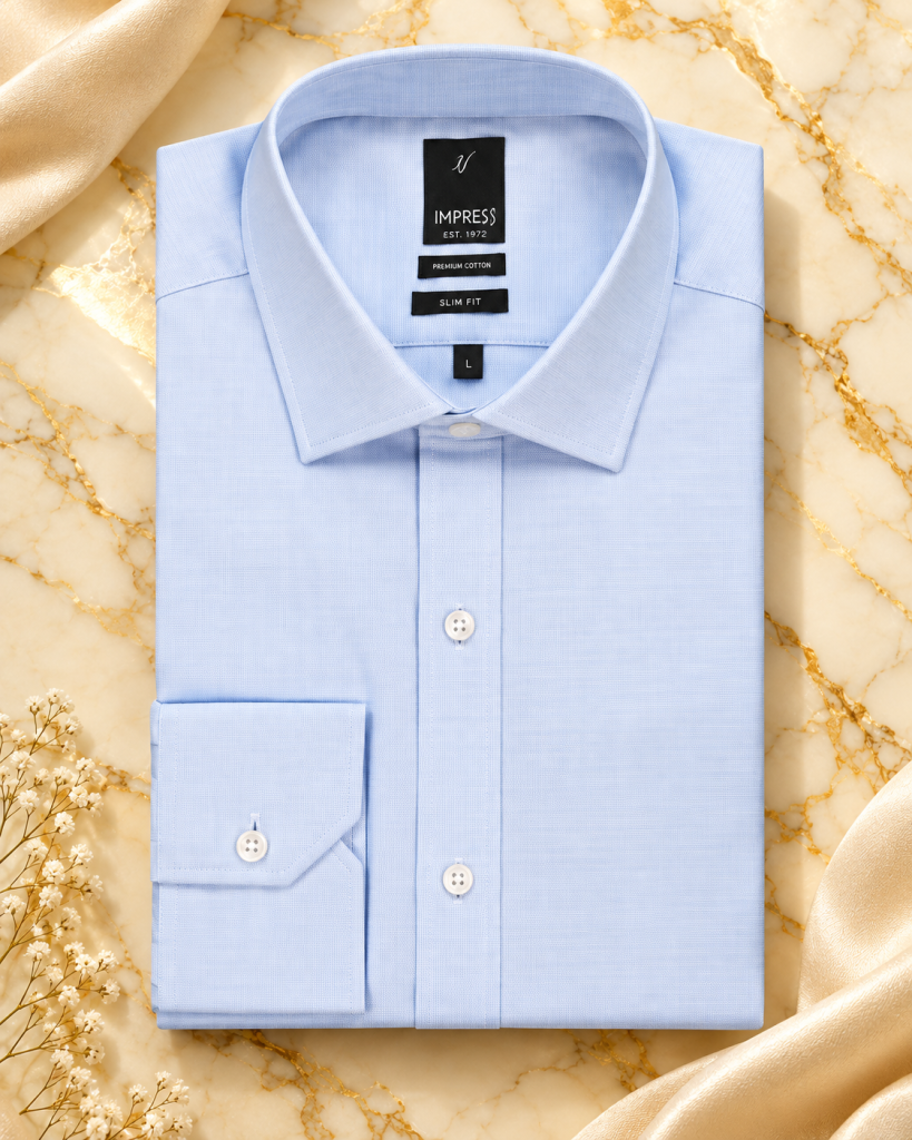 חולצת Impress C15 בגזרה צרה עם צווארון קלאסי ותוויות Premium Cotton ו-Slim Fit
