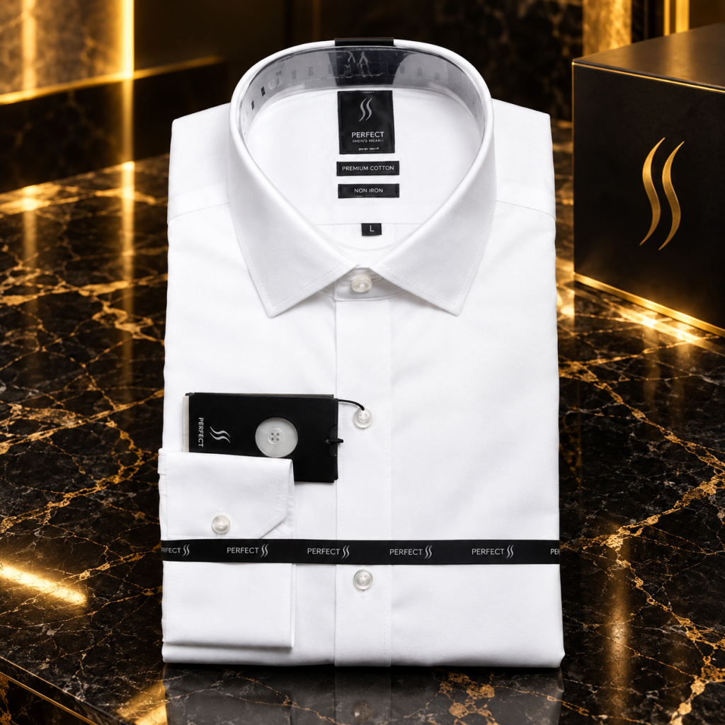 חולצת Impress 5100 לבנה מקופלת עם שרוול ארוך – מבט קדמי