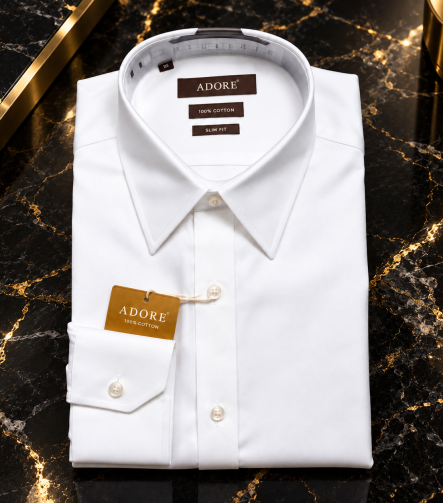 1. חולצת Adore לבנה 100% כותנה בגזרת סלים – מבט קדמי מקופל