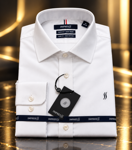 חולצת Impress Oxford F10 לבנה – מבט קדמי מקופל